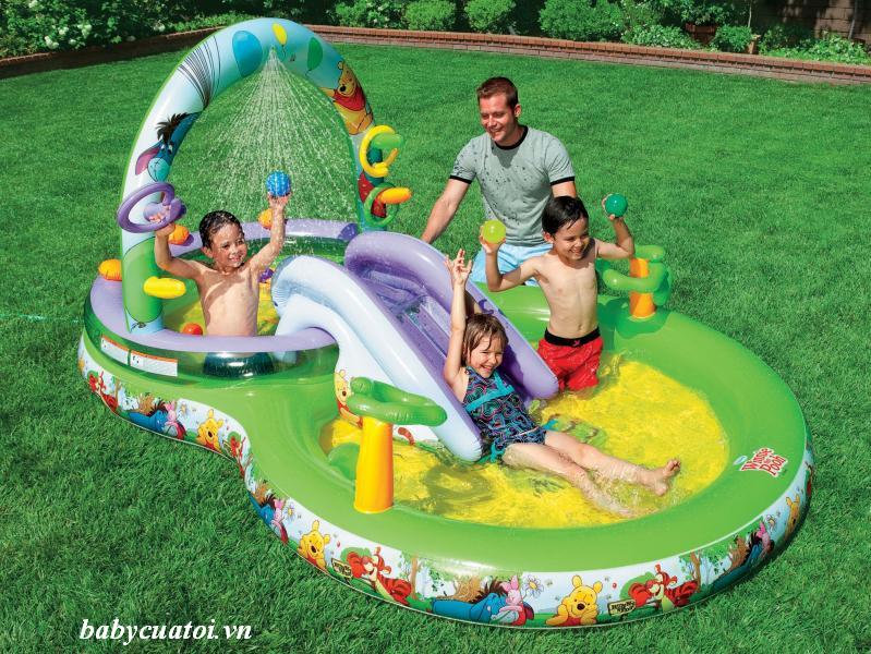 Bể bơi phao có cầu trượt, vòi phun mưa INTEX 57451- Gấu Pooth