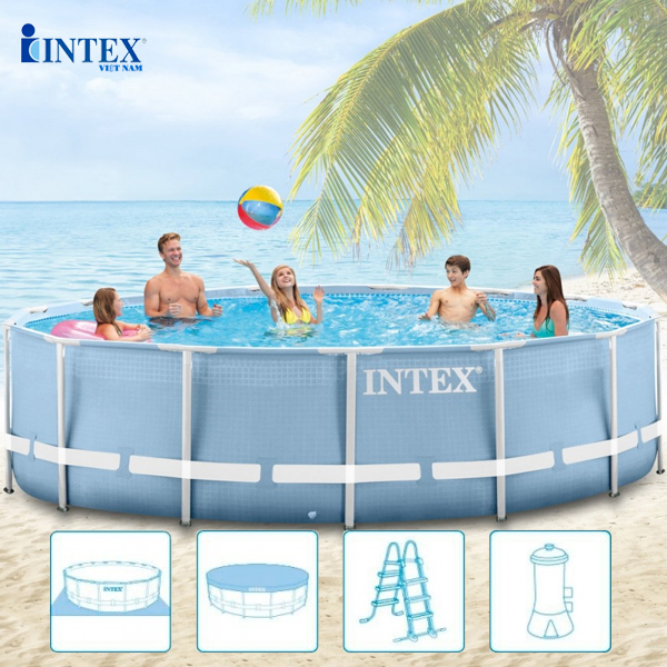 Bể khung kim loại tròn 4m57 kèm máy lọc nước INTEX 26728