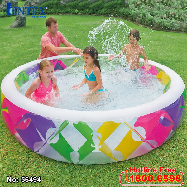 Bể bơi phao tròn sắc màu 2m29 có đáy bơm hơi INTEX 56494