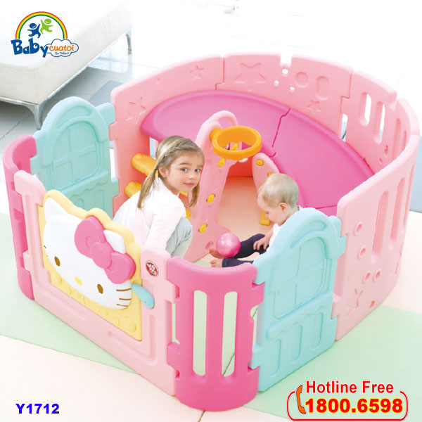 Cầu trượt bể bóng Hàn Quốc Hello Kitty 2 trong 1 Y1712 (Tặng kèm 1 cặp cạnh quây Y1422 hoặc Y1423)