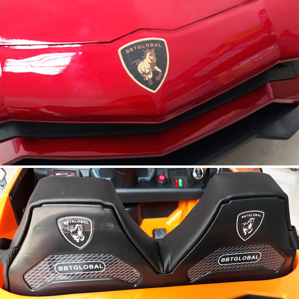 Xe ô tô điện trẻ em Lamborghini màu xanh | logo