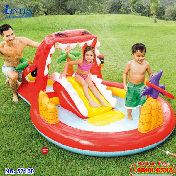Bể bơi phao cầu trượt khủng long có vòi phun mưa intex 57160