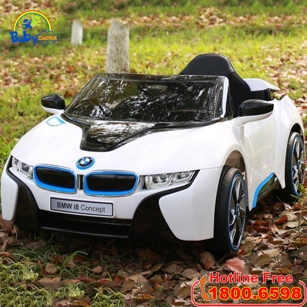 Ô tô điện trẻ em bản quyền BMW i8 màu trắng cao cấp-1