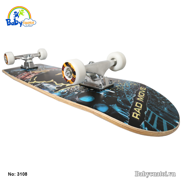 van truot skateboard cho be cao cap mau den vang 3108-DV-1