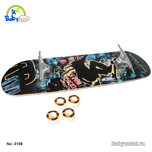 van truot skateboard cho be cao cap mau den vang 3108-DV-3