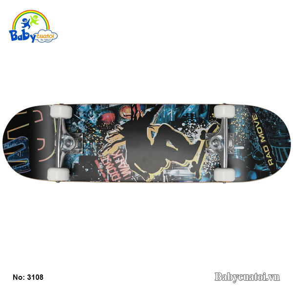 van truot skateboard cho be cao cap mau den vang 3108-DV