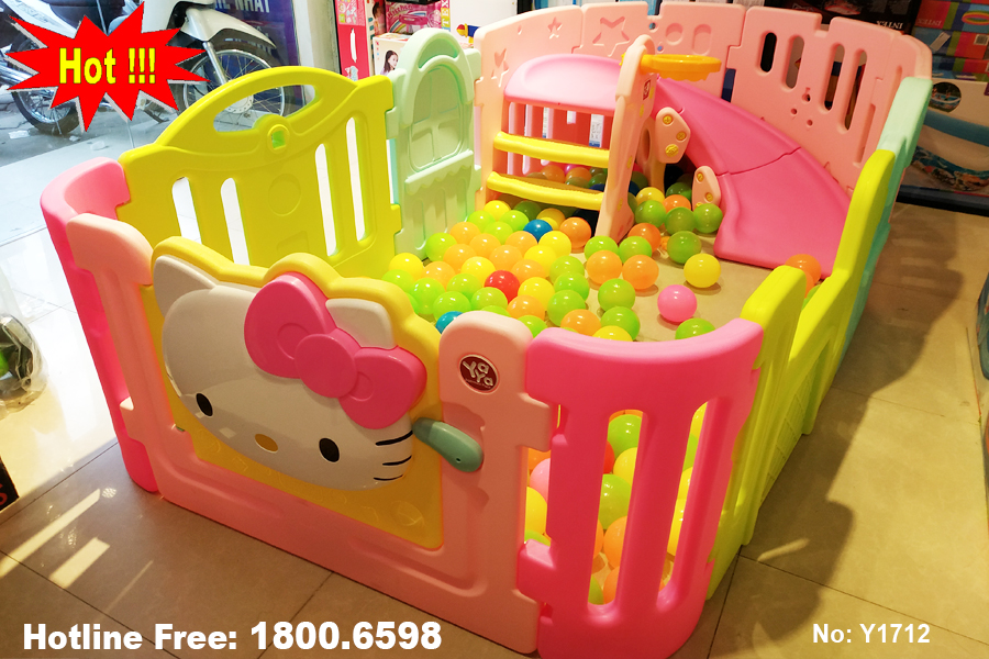 Cầu trượt bể bóng Hàn Quốc Hello Kitty 2 trong 1 Y1712 (Tặng kèm 1 cặp cạnh quây Y1422 hoặc Y1423)