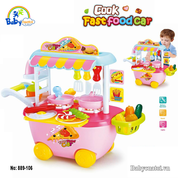 Bộ đồ chơi nấu đồ ăn nhanh xe đẩy 889-106