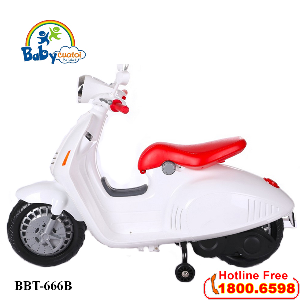 Xe máy điện Vespa trẻ em cao cấp 12V màu trắng BBT-666B-T