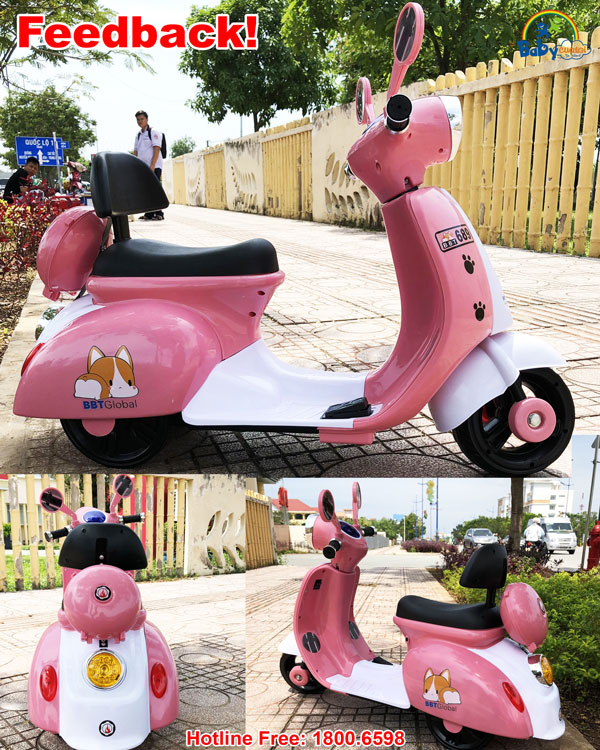 Xe máy điện trẻ em chú chó Puppy màu hồng BBT-689H