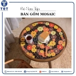 Bàn trà tròn khung gỗ Cúc Ngũ Sắc