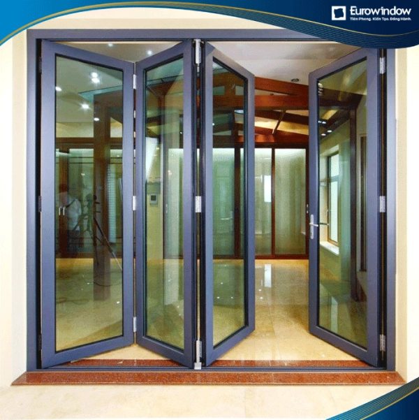 Cửa nhôm 4 cánh xếp trượt, 3 cánh xếp trượt 1 cánh mở quay