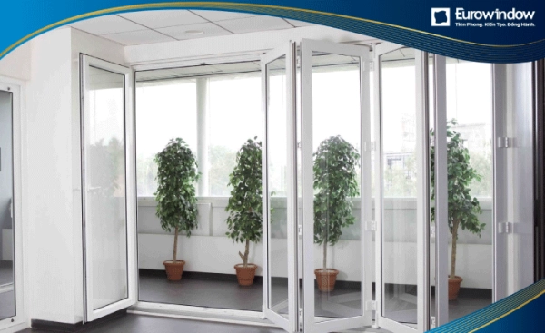 Cửa nhôm 5 cánh xếp trượt, 4 cánh xếp trượt 1 cánh mở quay