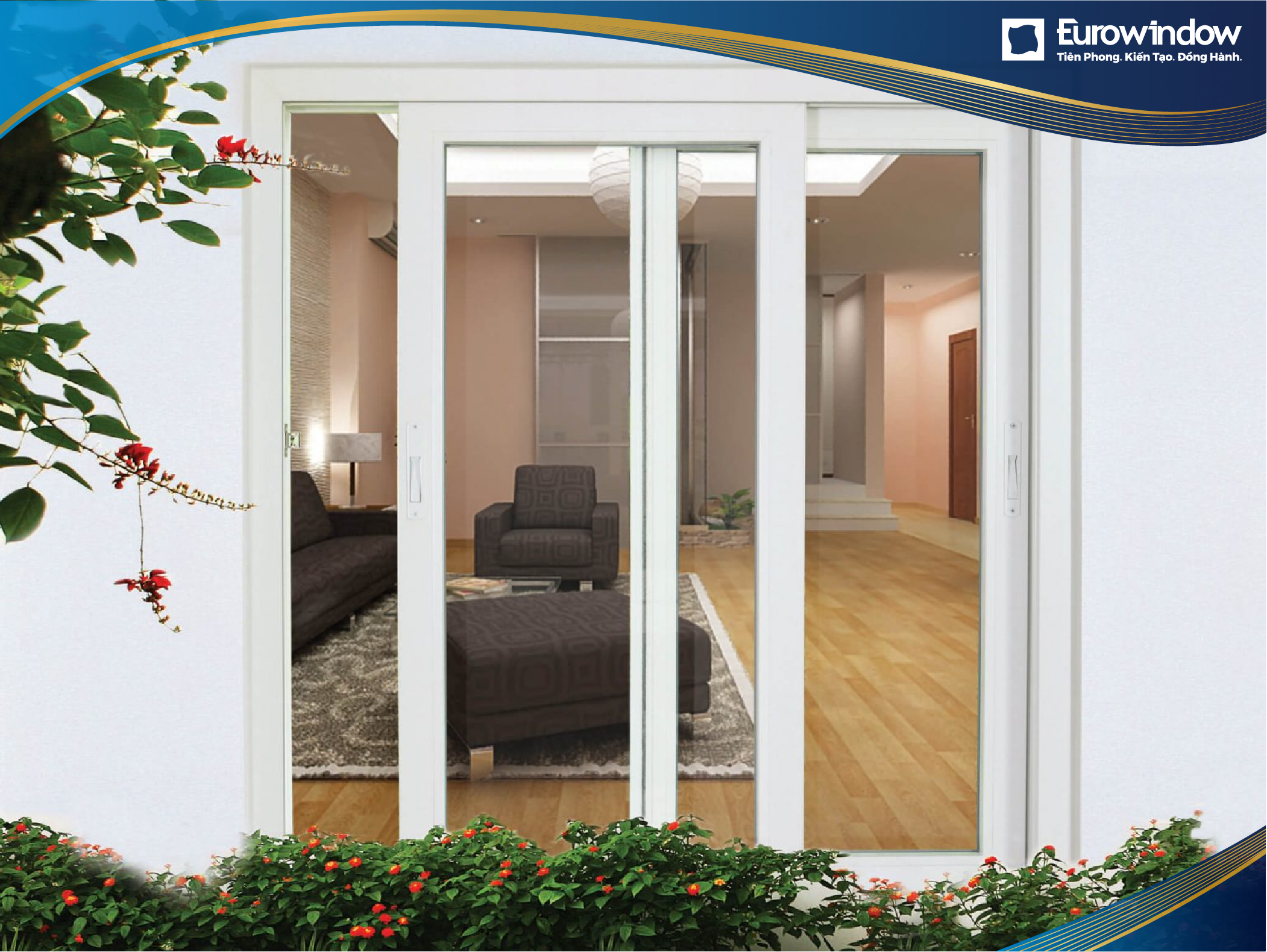 Cửa nhựa lõi thép 2 cánh mở trượt 