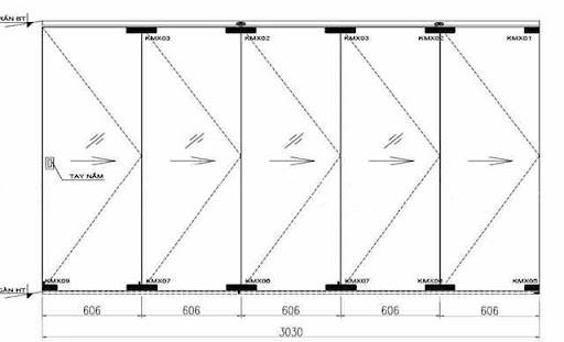 Bản vẽ thiết kế cửa xếp trượt nhôm 5 cánh xếp gấp về 1 phía