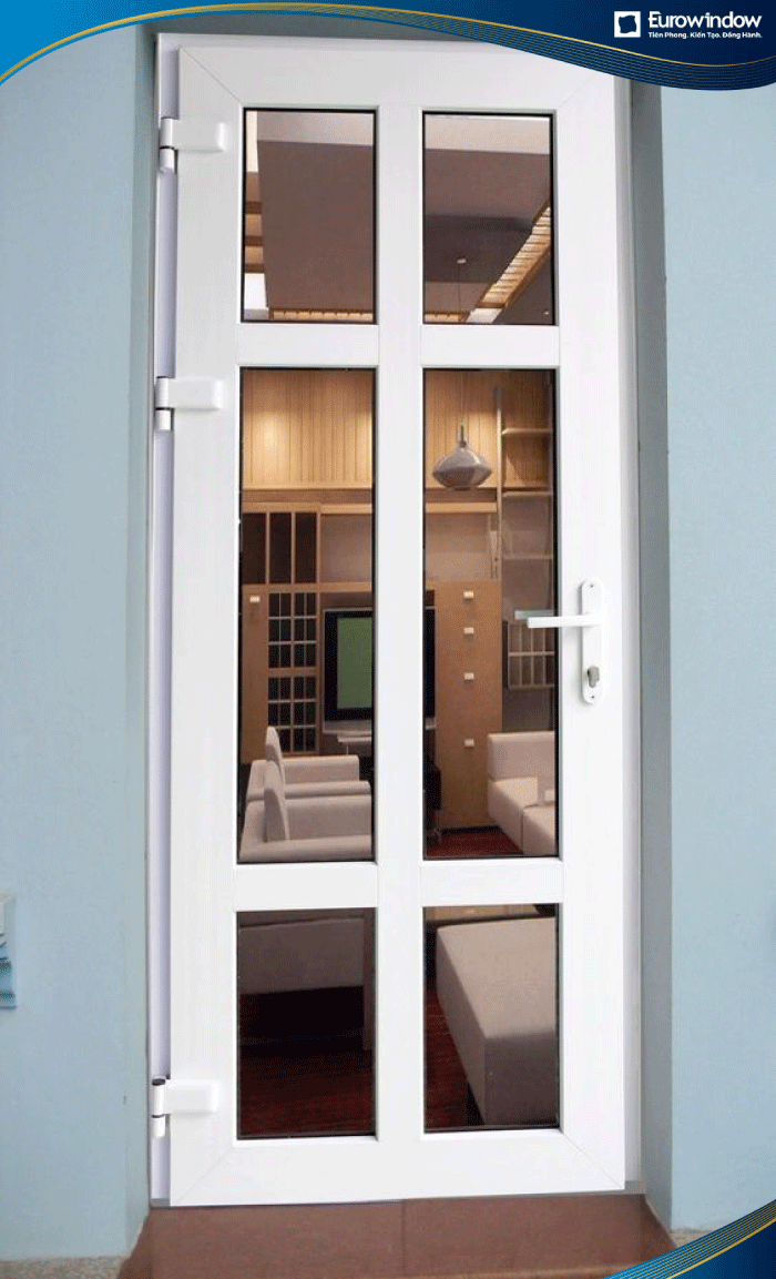 Cửa nhôm 1 cánh chia ô kết hợp chia ô dọc và ô ngang lắp đặt tại vị trí phòng ngủ thuận đảm bảo sự riêng tư.