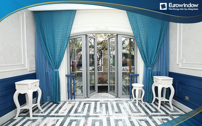 Cửa đi nhôm Eurowindow 4 cánh mở quay lắp đặt ở khu nghỉ dưỡng