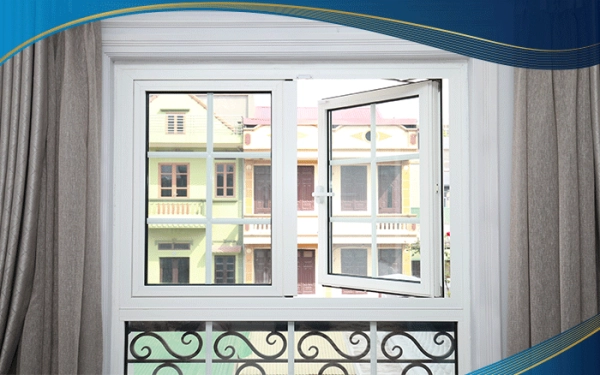 Cửa sổ nhôm 2 cánh mở quay ngoài.