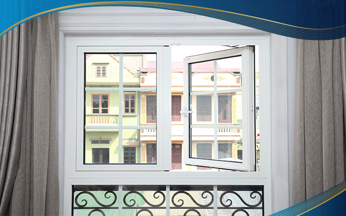 Cửa sổ nhôm 2 cánh mở quay ngoài.