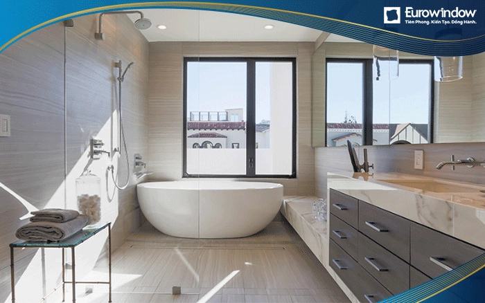 Cửa sổ nhựa lõi thép 2 cánh 1 cánh to, 1 cánh nhỏ lắp tại nhà vệ sinh