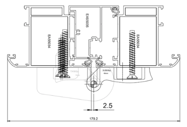 Bản vẽ mặt cắt nhôm cửa xếp trượt quay trong 4-3-1 hệ EA70i