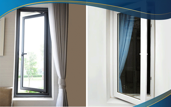 Cửa nhôm mở quay 1 cánh được lắp đặt tại phòng tắm có thể lựa chọn màu trắng tương đồng hoặc màu đen tương phản với màu sơn tường để tạo điểm nhấn. 