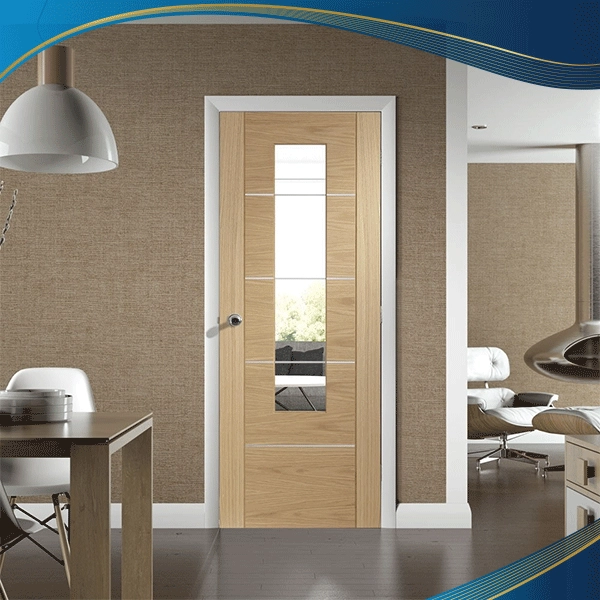 Cửa gỗ hỗn hợp 1 cánh mở quay làm cửa thông phòng đơn giản mà hiện đại