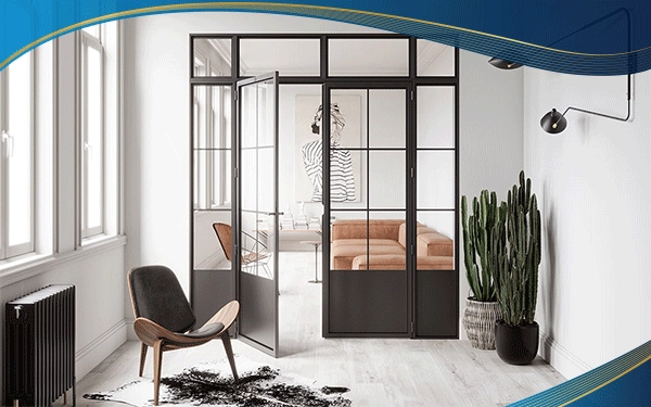 Cửa nhôm 4 cánh chia ô kết hợp chia đố dùng trong văn phòng