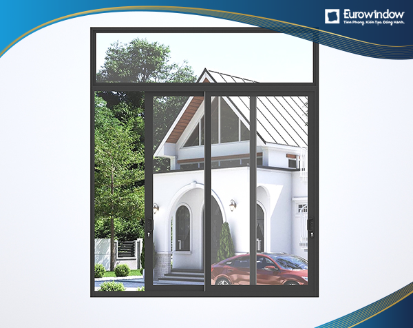 Cửa sổ nhôm mở trượt có cầu 2 cánh màu đen nhám được Eurowindow thi công tại biệt thự hiện đại 