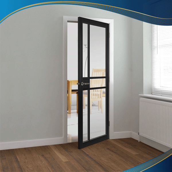 Cửa nhôm 1 cánh màu đen sang trọng được trang bị khung nhôm với bề dày 2mm có khả năng cách âm tốt phù hợp với công trình nhà ở, khách sạn, quán cà phê