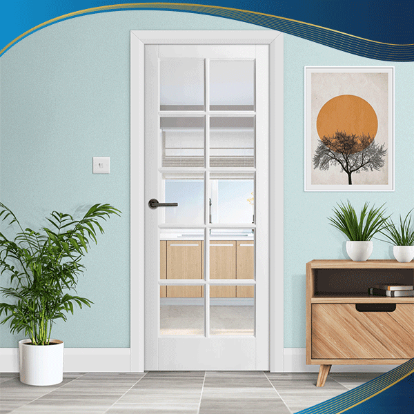 Cửa đi 1 cánh mở quay được chia ô đối xứng thiết kế với màu trắng đem lại sự tinh tế và sang trọng cho không gian phòng ngủ của biệt thự mang phong cách tân cổ điển 