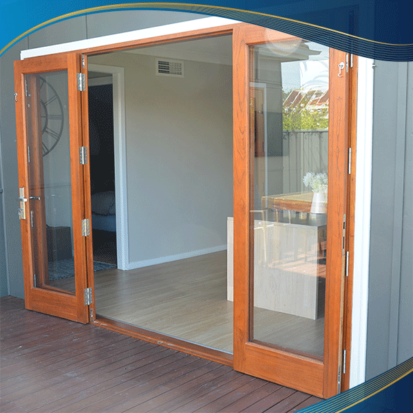 Cửa nhôm 2 cánh dành cho phòng khách màu vân gỗ 