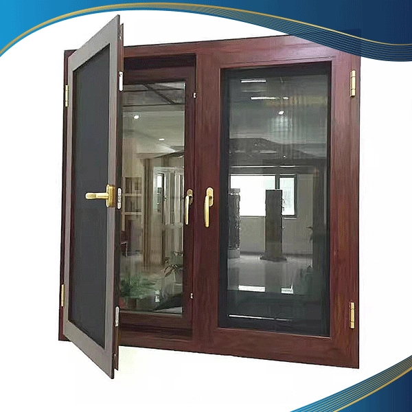 Mẫu cửa nhôm 2 cánh mở quay ngoài màu nâu được lắp đặt tại văn phòng làm việc