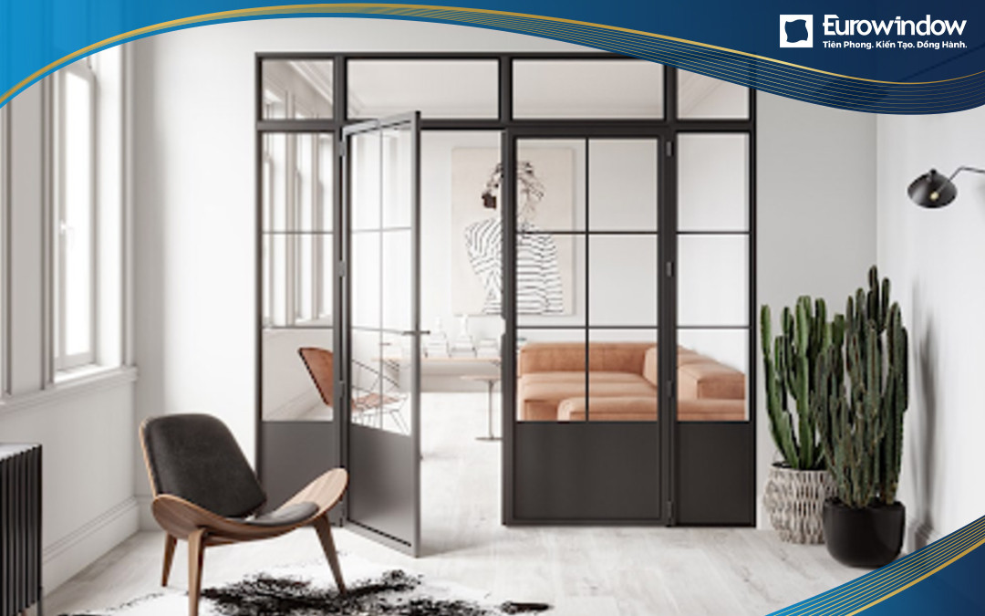 Cửa nhôm 4 cách lệch có cấu tạo từ 2 cánh cửa lớn và 2 cánh cửa nhỏ với kích thước lớn nhỏ khác nhau.