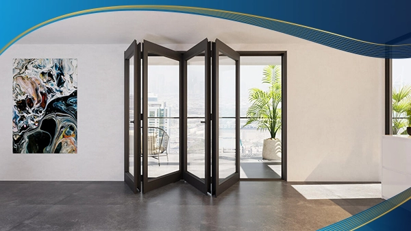 Cửa nhôm 4 cánh tĩnh điện mở xếp màu đen nhám làm cửa ban công