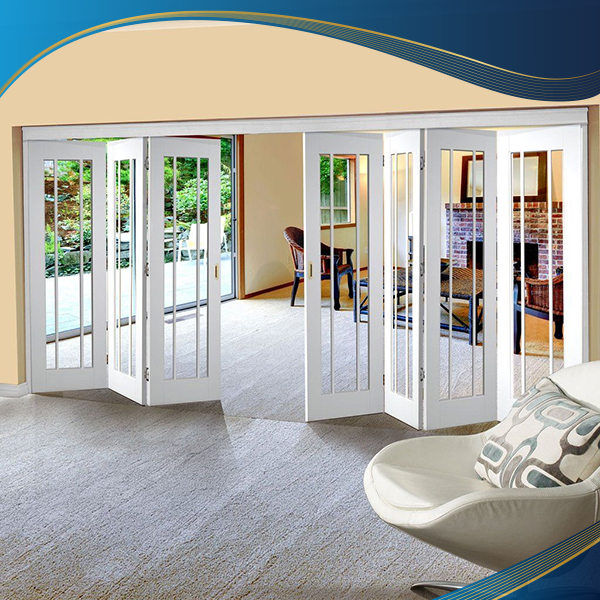 Cửa nhôm 6 cánh màu trắng kết hợp thanh nan dọc