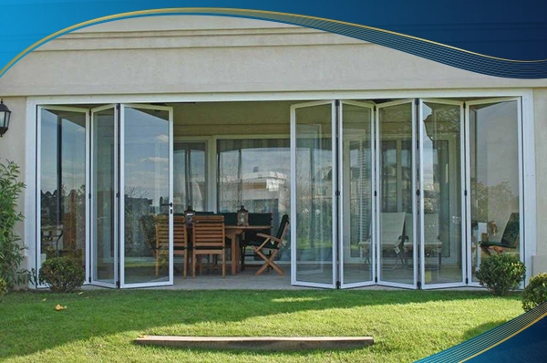 Cửa nhôm xếp trượt 8 cánh quy cách 8-5-3 áp dụng trong thiết kế Villa, Resort hiện đại