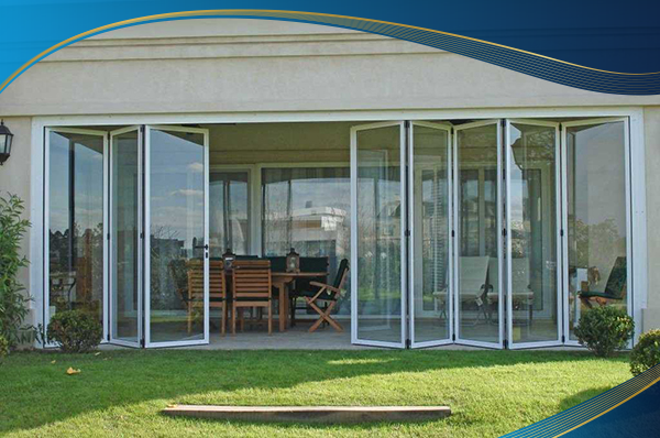 Cửa nhôm xếp trượt 8 cánh quy cách 8-5-3 áp dụng trong thiết kế Villa, Resort hiện đại