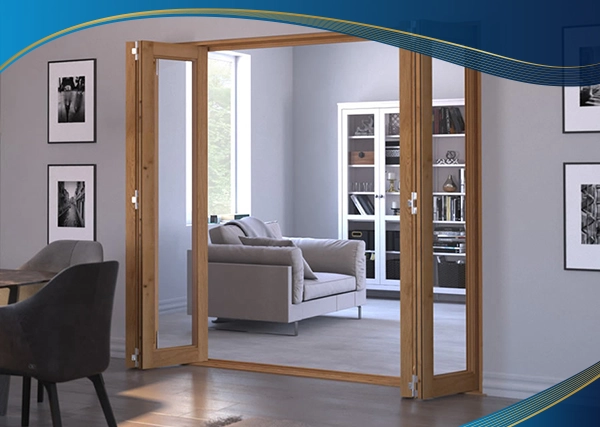 Cửa nhôm xếp trượt 4 cánh màu nâu quy cách 4-2-2 áp dụng cho phòng đọc sách, phòng uống trà trong resort hoặc căn hộ cao cấp
