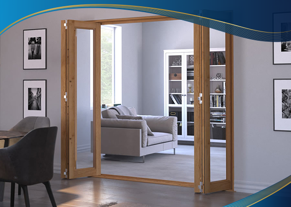 Cửa nhôm xếp trượt 4 cánh màu nâu quy cách 4-2-2 áp dụng cho phòng đọc sách, phòng uống trà trong resort hoặc căn hộ cao cấp