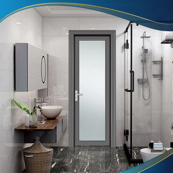 Cửa nhựa lõi thép 1 cánh màu xám kính mờ cho phòng vệ sinh, phù hợp với phong cách sang trọng, hiện đại của các khách sạn hiện nay