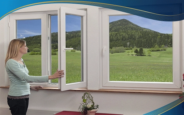 Cửa sổ nhựa uPVC màu trắng 2 cánh mở quay trong cho công trình bị hạn chế không gian ở phía ngoài, đặc biệt là nhà ống