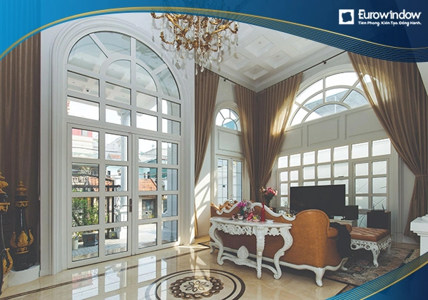 Cửa nhựa lõi thép nhiều cánh chia ô tại phòng khách