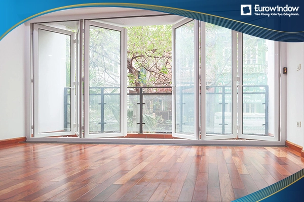 Cửa nhựa lõi thép 6 cánh xếp trượt màu trắng