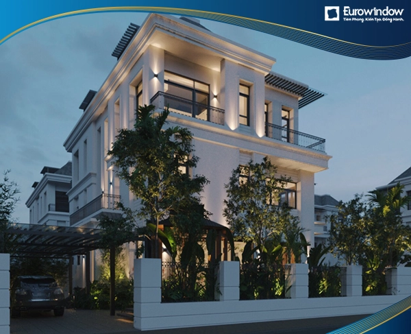 Cửa nhựa lõi thép được lắp đặt ban công, cửa ra vào, cửa sổ tại biệt thự được Eurowindow áp dụng không gian biệt thự phường 9