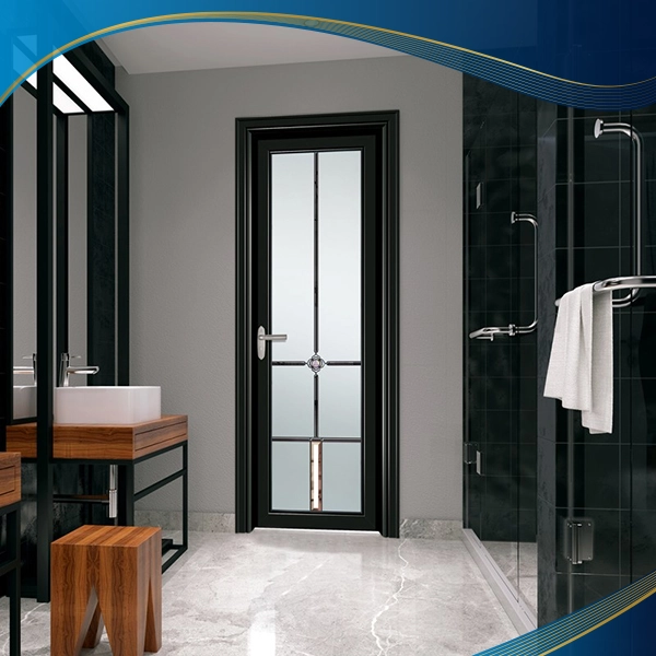 Cửa nhựa lõi thép 1 cánh màu kính mờ đen kết hợp thanh nan trang trí
