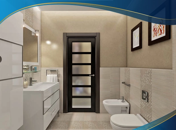 Cửa nhựa lõi thép 1 cánh mở quay màu đen chia đố kính mờ làm cửa nhà vệ sinh của căn biệt thự