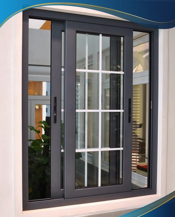 Cửa sổ mở trượt nhựa lõi thép 2 cánh mở trượt kết hợp thanh nan trắng cho vị trí hành lang của văn phòng làm việc