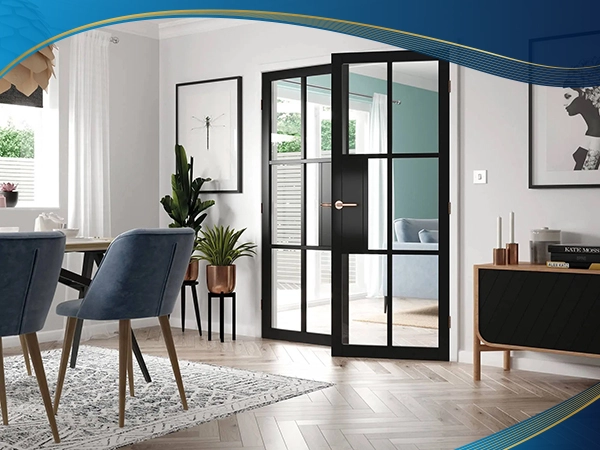 Cửa nhựa lõi thép 2 cánh mở quay làm cửa thông phòng chi vị trí phòng khách và phòng bếp