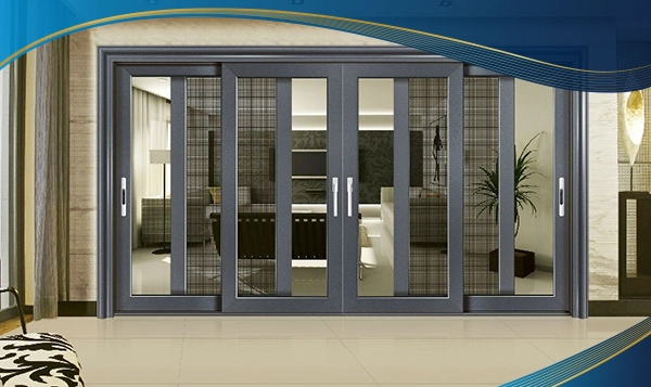Cửa nhựa lõi thép màu xám đen xếp trượt 6 cánh lắp tại lối ra vào
